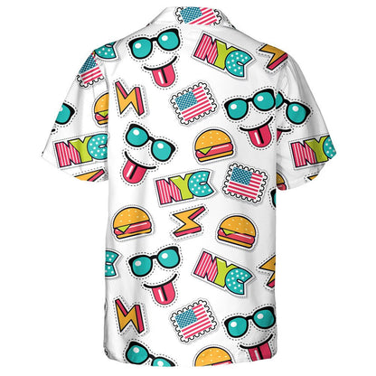 Funny American Icons Lifestyle Doodle Pattern Hawaiian Shirt,Hawaiian Shirt Gift, Christmas Gift