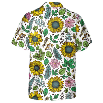 Freehand Sketching Pattern With Flowers Leaves And Grass Hawaiian Shirt, Hawaiian Shirt Gift, Christmas Gift