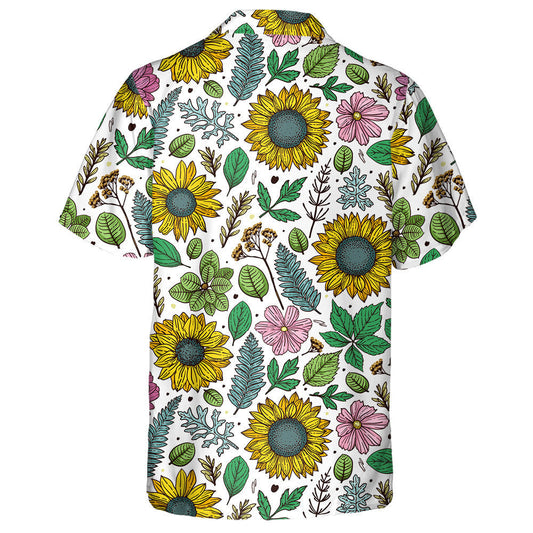 Freehand Sketching Pattern With Flowers Leaves And Grass Hawaiian Shirt, Hawaiian Shirt Gift, Christmas Gift