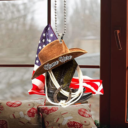 Personalized U.S Cowboy Hats And Boots Two-Sides Shaped Acrylic Ornament For Car, Car Hanging Ornaments, Christmas Decoration
