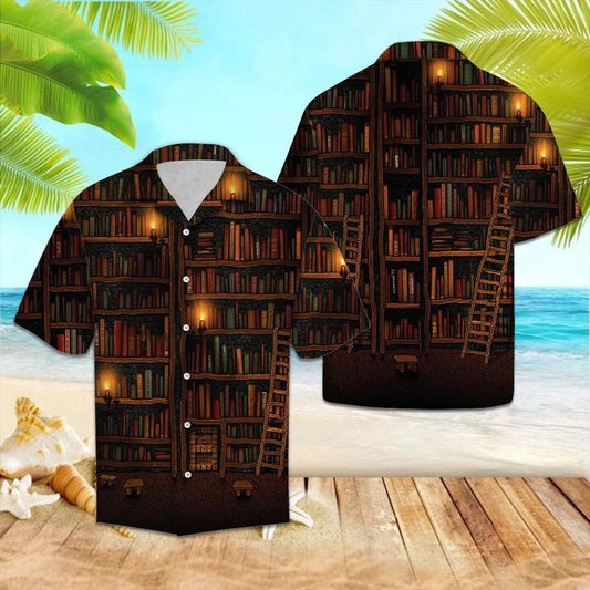 Classic Bookshelf In Library Design Hawaiian Shirt, Hawaiian For Gift