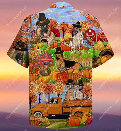 Happy Thanksgiving German Shepherd Unisex Short Sleeve Shirt Ocean Hawaiian T Shirts Vintage Hawaiian Shirts Hawaiian Shirt Pattern, Hawaiian Shirt Gift, Christmas Gift