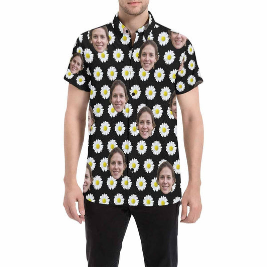 Daisy Flowers On Black Custom Photo Hawaiian Shirt,Hawaiian Shirt Gift, Christmas Gift