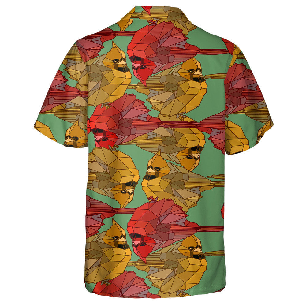 Geometric Red Cardinal Bird On Green Hawaiian Shirt,Hawaiian Shirt Gift, Christmas Gift