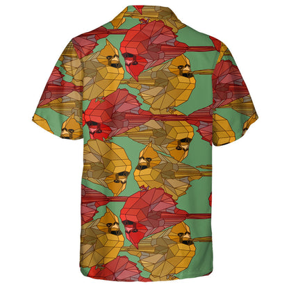Geometric Red Cardinal Bird On Green Hawaiian Shirt,Hawaiian Shirt Gift, Christmas Gift