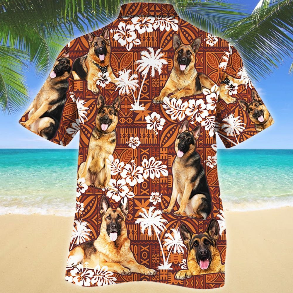 Lovely German Shepherd Dog Lovers Red Tribal Pattern Hawaiian Shirt, Hawaiian Shirt Gift, Christmas Gift