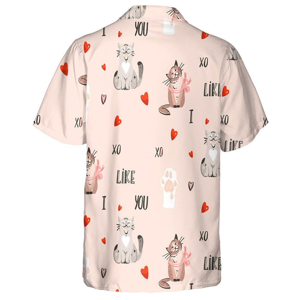 Abstract Cartoon Cat And Many Hearts Valentines Day Hawaiian Shirt, Hawaiian Shirt Gift, Christmas Gift