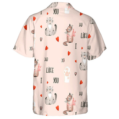 Abstract Cartoon Cat And Many Hearts Valentines Day Hawaiian Shirt, Hawaiian Shirt Gift, Christmas Gift