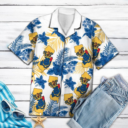 New Jersey Proud Flag Tropical Plants Pattern Hawaiian Shirt, Hawaiian Shirt Gift, Christmas Gift