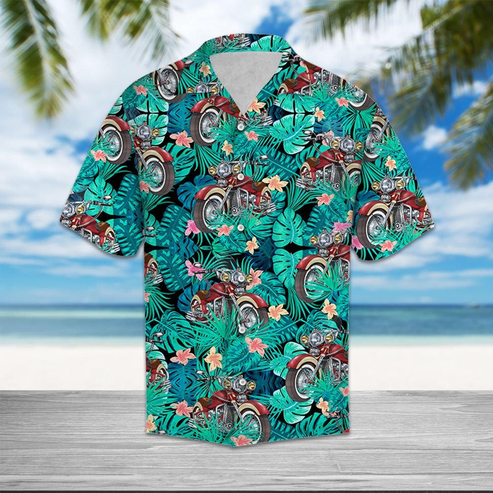 Motorbike Tropical Palm Tree Leaves Summer Vacation Aloha Hawaiian Shirt, Hawaiian Shirt Gift, Christmas Gift