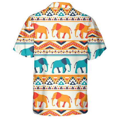 Retro Blue And Orange Elephant With Ethnic Ornaments Hawaiian Shirt, Hawaiian Shirt Gift, Christmas Gift