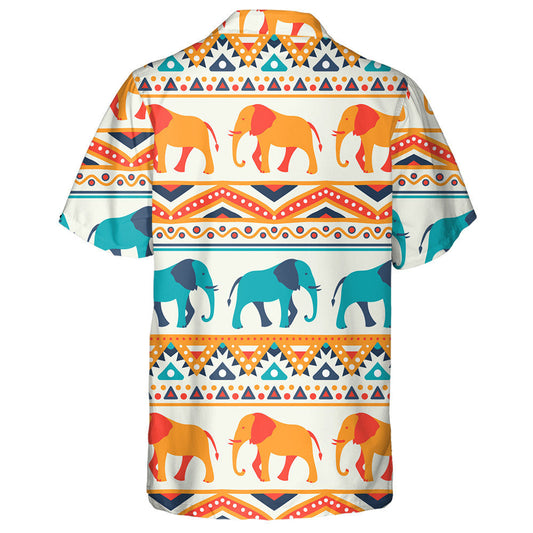 Retro Blue And Orange Elephant With Ethnic Ornaments Hawaiian Shirt, Hawaiian Shirt Gift, Christmas Gift