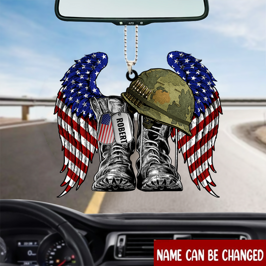 Personalized Wing Acrylic Ornament, Military Boots Hat Never Forget 11 Sep Car Ornament, Christmas Decoration