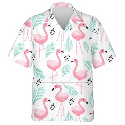 Tropical Flamingo Leaves And Black Dots Hawaiian Shirt,Hawaiian Shirt Gift, Christmas Gift