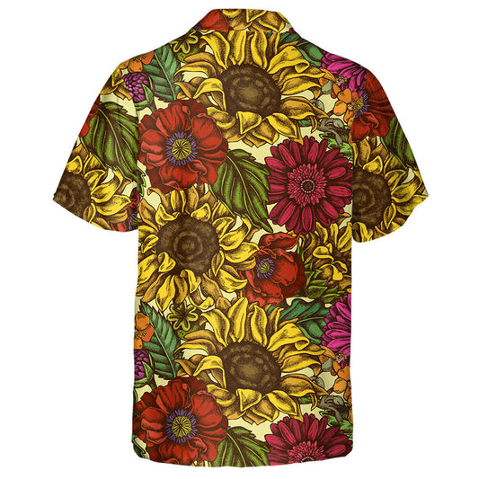 Hand Drawn Colored Poppy Flower Gerbera Sunflower Milkweed Hawaiian Shirt, Hawaiian Shirt Gift, Christmas Gift