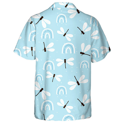 Bright Blue Flying Dragonfly And Rainbows Hawaiian Shirt, Hawaiian For Gift