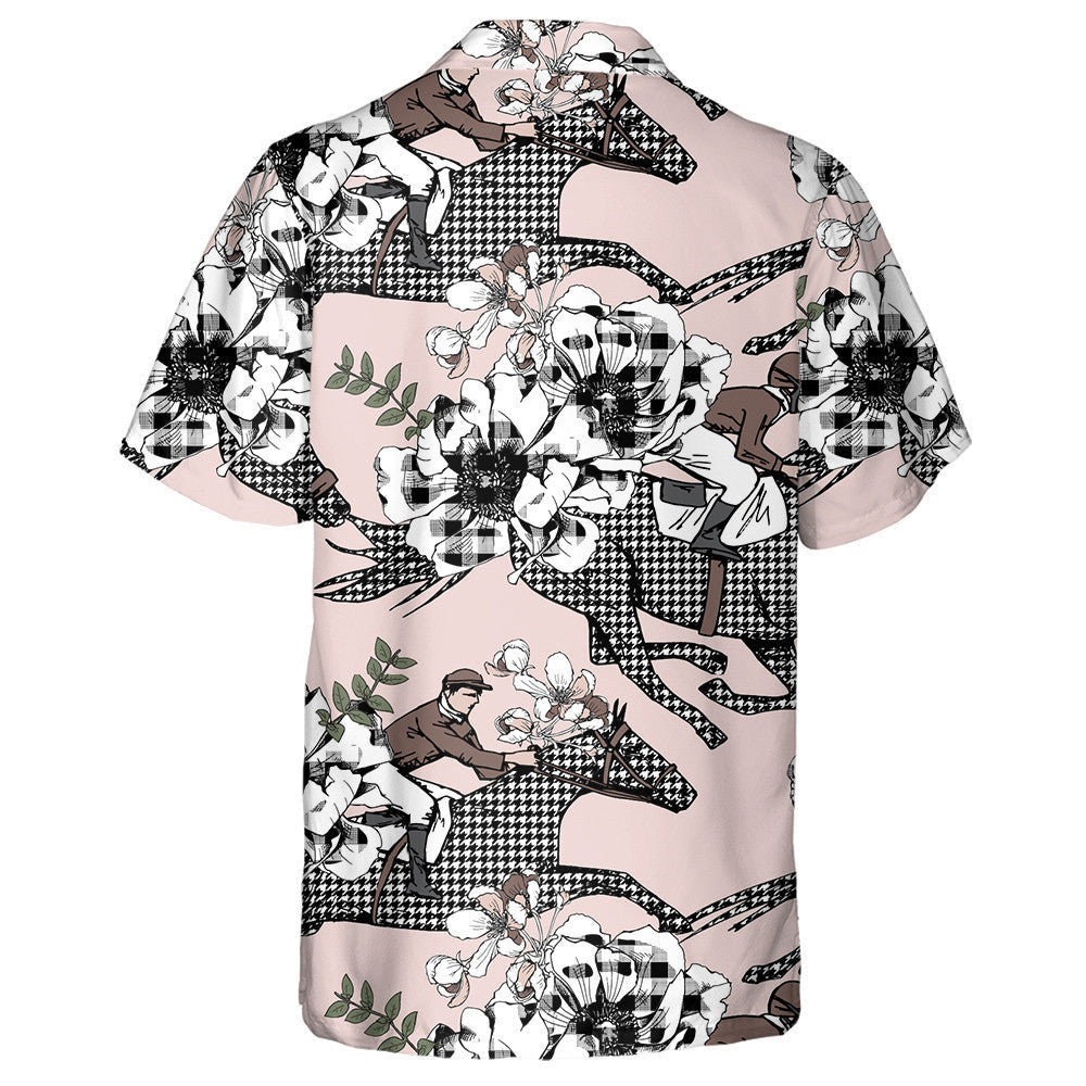 The Running Beautiful Houndstooth Horses And Anemone Flowers Hawaiian Shirt, Hawaiian Shirt Gift, Christmas Gift