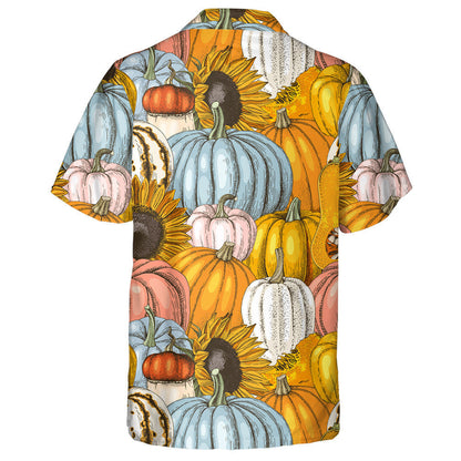 Hand Drawn Pumpkins And Sunflowers Happy Halloween Pattern Hawaiian Shirt, Hawaiian Shirt Gift, Christmas Gift