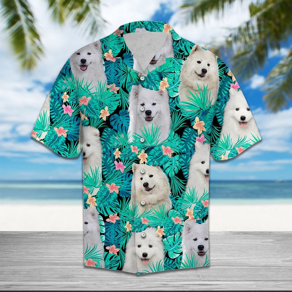 Samoyed Lost In Summer Vibes Tropical Palm Leaves Hawaiian Shirt, Hawaiian Shirt Gift, Christmas Gift