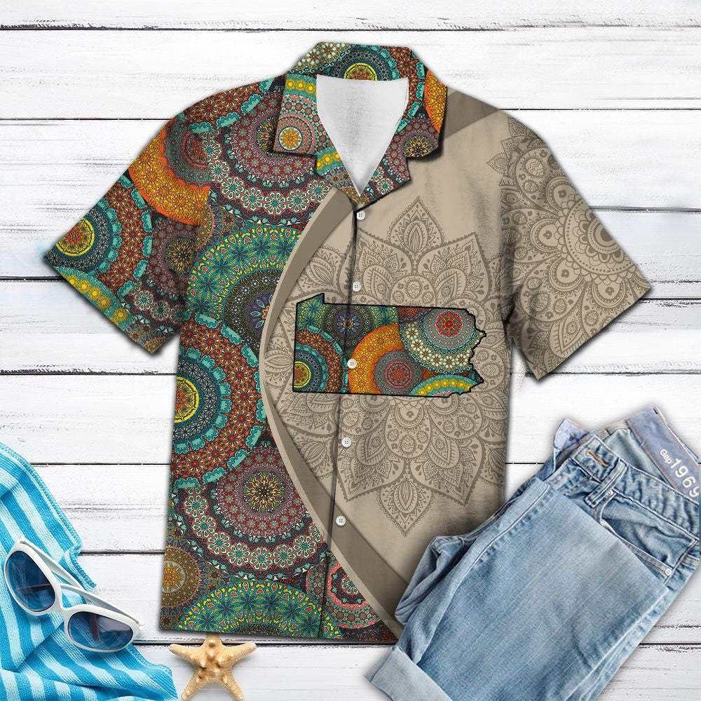 Map Of Pennsylvania Mandala Vintage Style Pattern Hawaiian Shirt, Hawaiian Shirt Gift, Christmas Gift