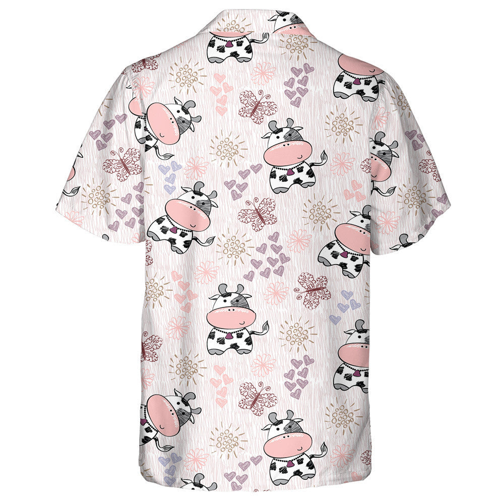 Hand Draw Cows With Butterfly And Heart Hawaiian Shirt, Hawaiian Shirt Gift, Christmas Gift