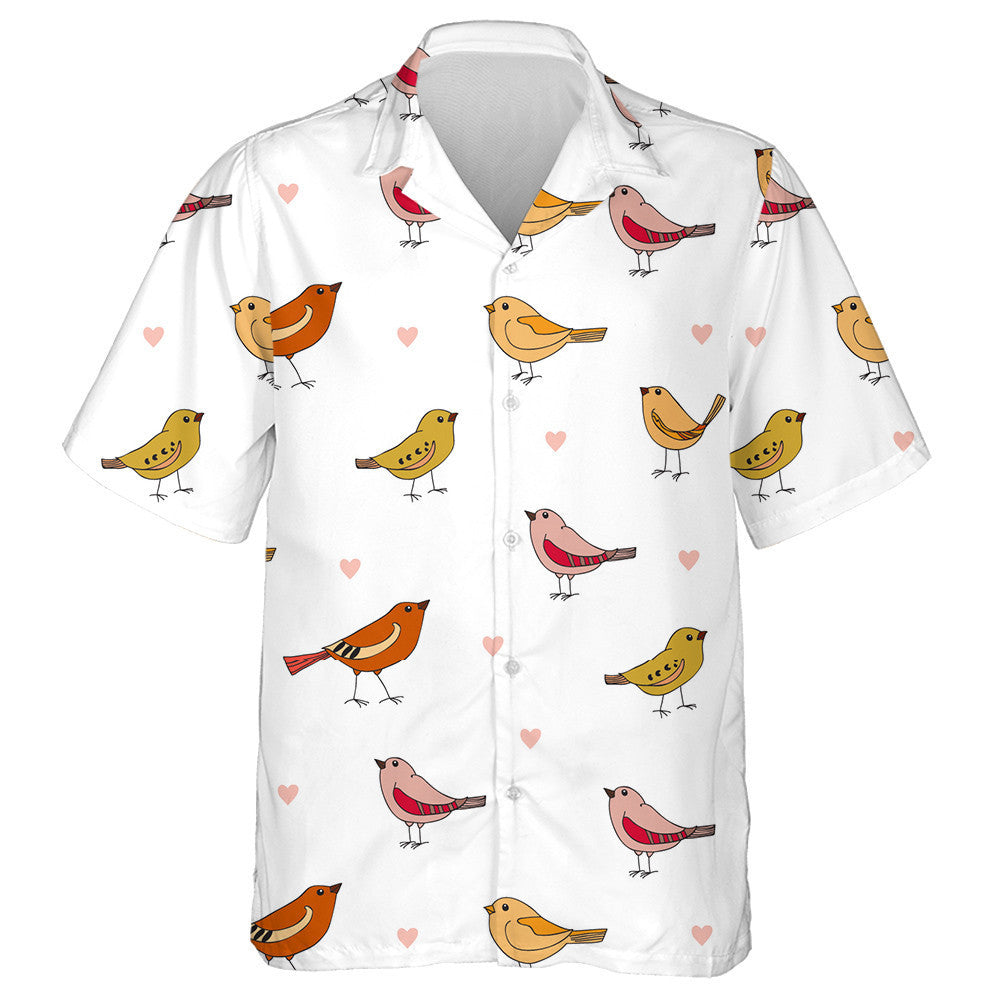 Cute Birds And Small Heart On White Background Hawaiian Shirt, Hawaiian Shirt Gift, Christmas Gift