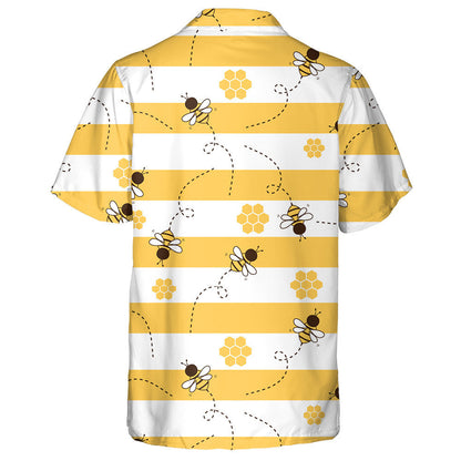 Bee Cartoons And Honeycomb On Yellow White Stripe Hawaiian Shirt, Hawaiian Shirt Gift, Christmas Gift