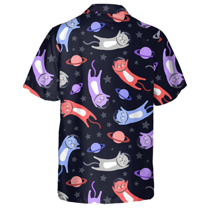 Cartoon Cats Astronauts Fly Among Planets And Stars Hawaiian Shirt, Hawaiian Shirt Gift, Christmas Gift