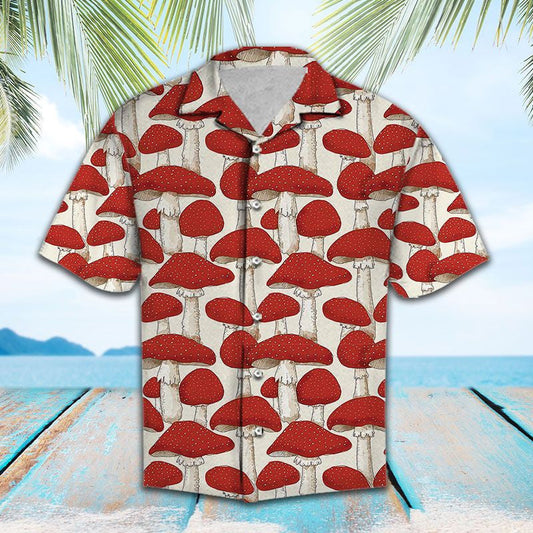 Holiday Gifts Red And White Mushrooms Jungle Pattern Hawaiian Shirt, Hawaiian Shirt Gift, Christmas Gift