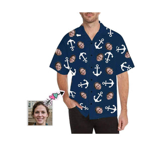 White Anchor In Blue Custom Photo Hawaiian Shirt, Hwaiian For Gift