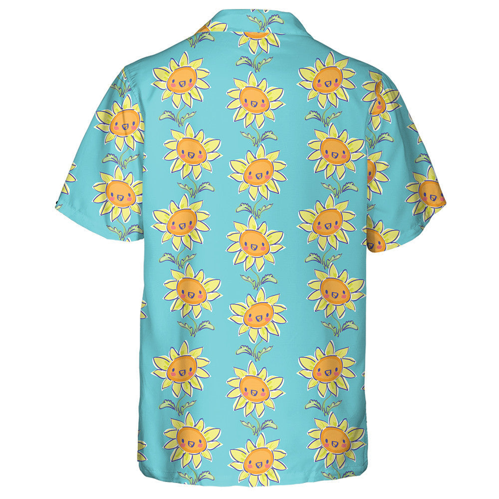 Lovely Smile Sunflower Plants On Blue Background Hawaiian Shirt, Hawaiian Shirt Gift, Christmas Gift