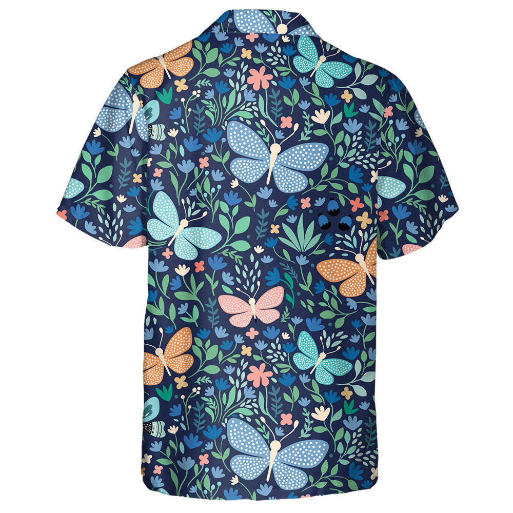 Butterflies And Flowers On Deep Blue Hawaiian Shirt, Hawaiian For Gift