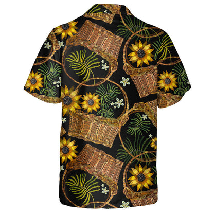 Embroidery Wicker Baskets And Sunflowers Vintage Garden Background Hawaiian Shirt, Hawaiian Shirt Gift, Christmas Gift