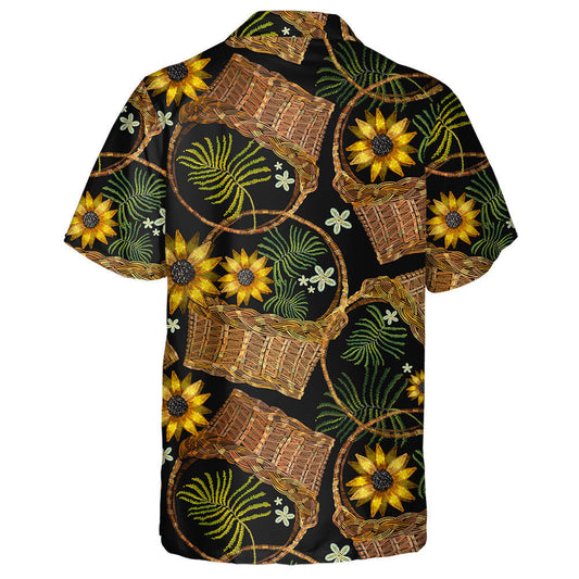 Embroidery Wicker Baskets And Sunflowers Vintage Garden Background Hawaiian Shirt, Hawaiian Shirt Gift, Christmas Gift