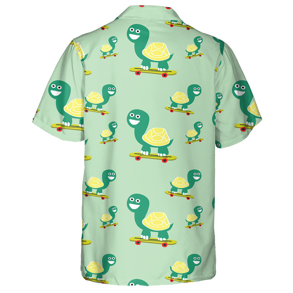 Happy Little Green Turtle Play Skateboarding Hawaiian Shirt, Hawaiian Shirt Gift, Christmas Gift