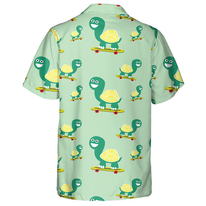 Happy Little Green Turtle Play Skateboarding Hawaiian Shirt, Hawaiian Shirt Gift, Christmas Gift