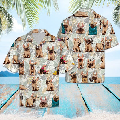 Cartoon French Bulldog Life When Home Alone Pattern Hawaiian Shirt, Hawaiian Shirt Gift, Christmas Gift
