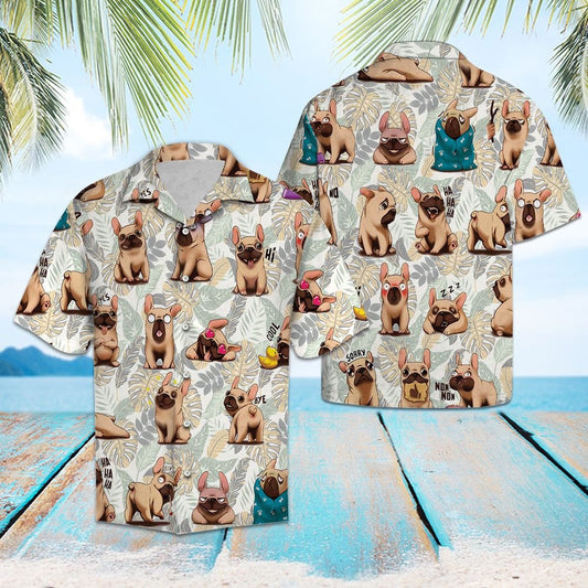 Cartoon French Bulldog Life When Home Alone Pattern Hawaiian Shirt, Hawaiian Shirt Gift, Christmas Gift