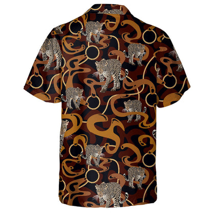 Leopard Walking With Gold Accessories Chains Hawaiian Shirt, Hawaiian For Gift