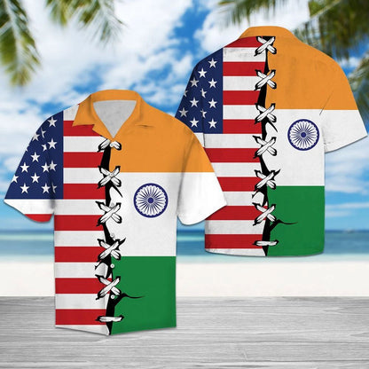 Classic Flag Of American And India Root Pattern Hawaiian Shirt, Hawaiian Shirt Gift, Christmas Gift