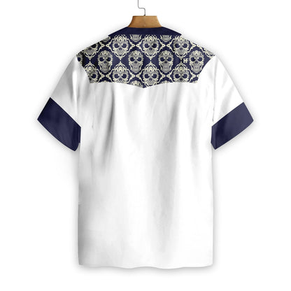 Ornamental Skull Seamless Pattern Blue And White Design Hawaiian Shirt, Hawaiian Shirt Gift, Christmas Gift