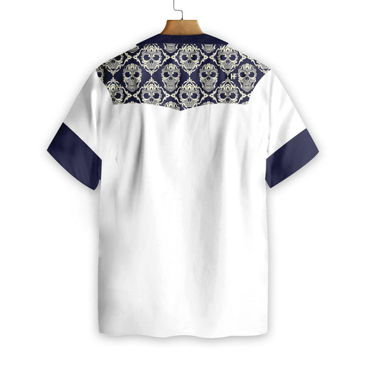 Ornamental Skull Seamless Pattern Blue And White Design Hawaiian Shirt, Hawaiian Shirt Gift, Christmas Gift