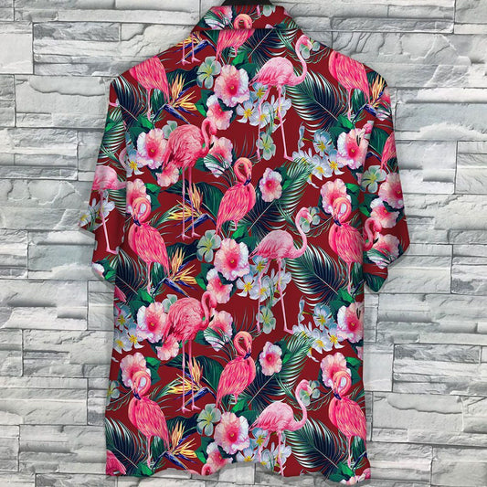Flamingo Rain Forest Jungle Red Palm Leaves Pattern Hawaiian Shirt, Hawaiian Shirt Gift, Christmas Gift