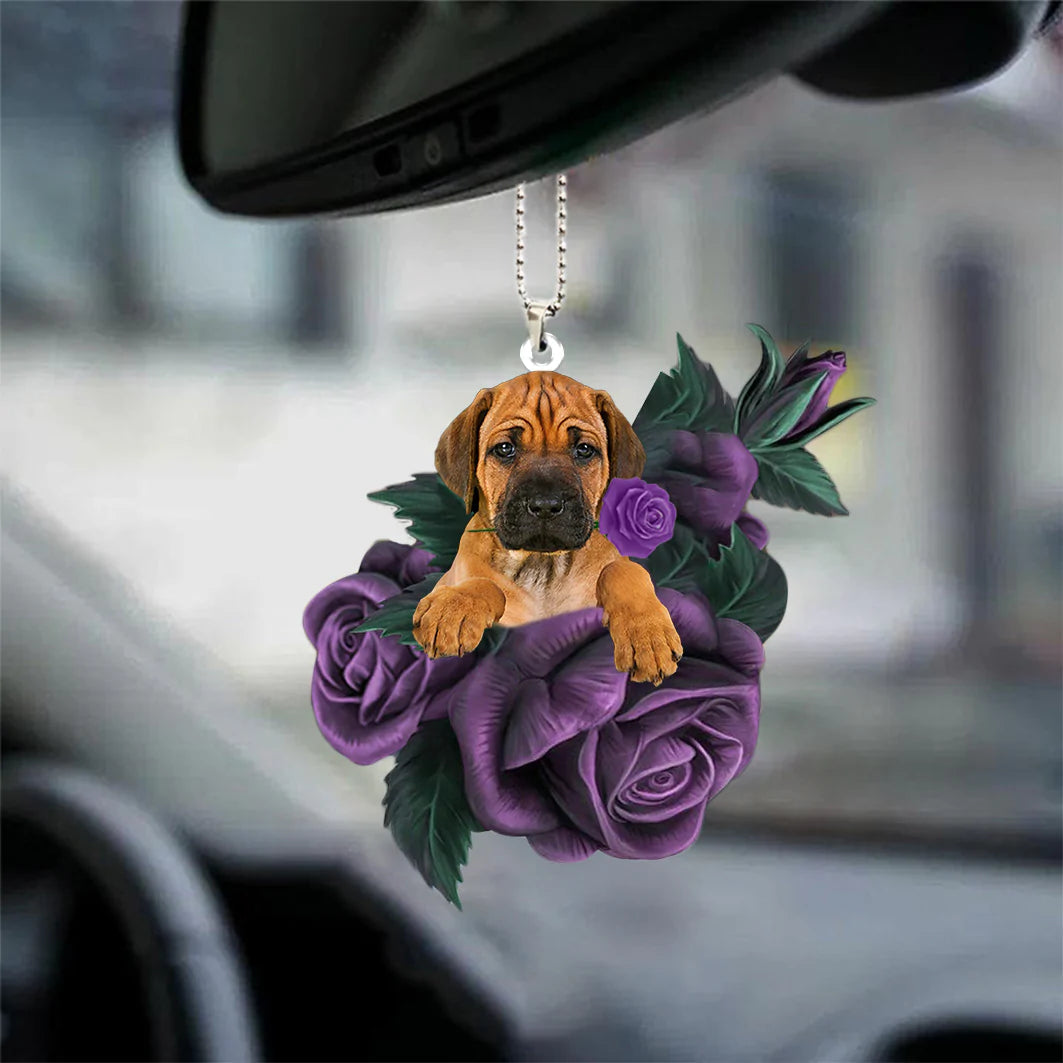 Rhodesian Ridgeback In Purple Rose Car Hanging Ornament, Christmas Decoration