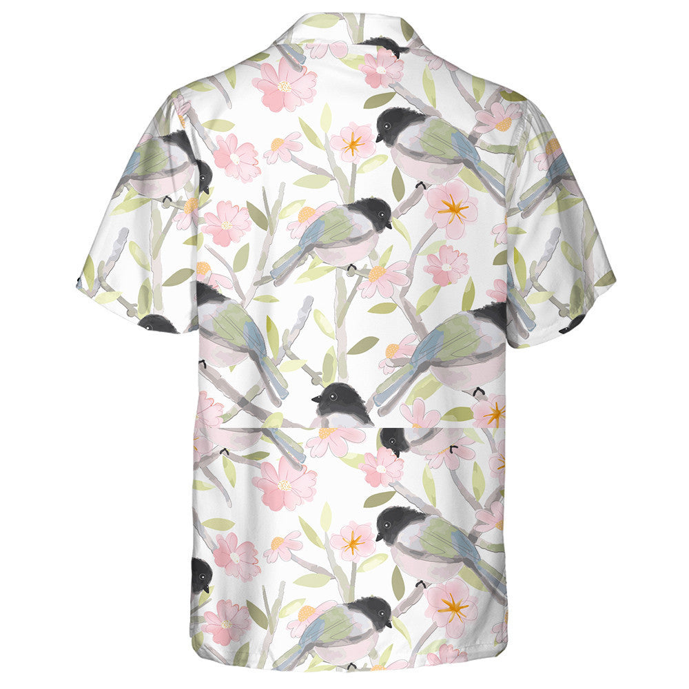 Cute Bird And Pink Floral With Green Leaf Hawaiian Shirt, Hawaiian Shirt Gift, Christmas Gift
