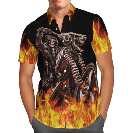 Biker Skull Hot Fire Flame Gift For Bikers Hawaiian Shirt, Hawaiian Shirt Gift, Christmas Gift