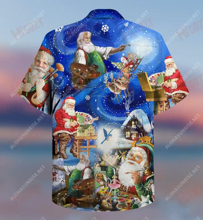 Santa Is Painting Xmas Short Hawaiian Shirt Vacation Hawaiian T Shirts Tropical Shirts For Men Funny Hawaiian Shirts, Hawaiian Shirt Gift, Christmas Gift