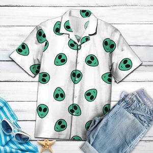 Amazing Alien Smiley On White Background Pattern Hawaiian Shirt, Hawaiian Shirt Gift, Christmas Gift