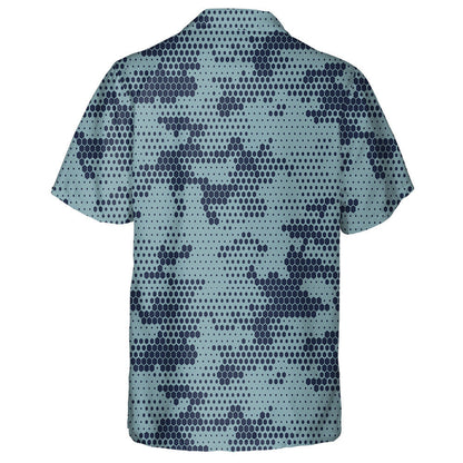 Digital Dotted Hexagonal Dark Blue Camo Pattern Hawaiian Shirt, Hawaiian Shirt Gift, Christmas Gift