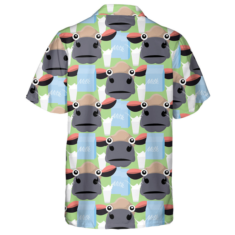 Cartoon Milk And Brown Face Cow Doodle Style Hawaiian Shirt, Hawaiian Shirt Gift, Christmas Gift
